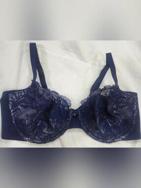 Victoria's Secret Navy Lace Unlined Demi Bra, Size 36DD, 36E